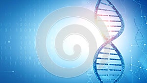 Abstract DNA double helix structure with binary code background, science concept.