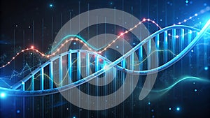 Abstract DNA Helix with Data Visualization and Futuristic Glow