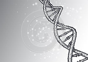 Abstract DNA molecule in polygonal style black on white background. Wireframe Helix DNA structure