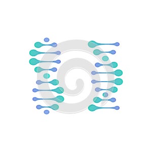 Abstract DNA molecule vector logo. Turquoise and blue color science sign. Laboratory of scientific discovery logotype