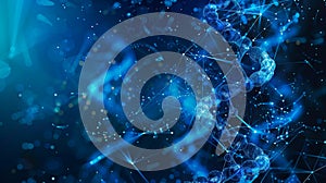 Abstract DNA molecules structure on a blue medical background. Gene, molecular