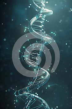 Abstract DNA structure with bioluminescent points and interconnected lines