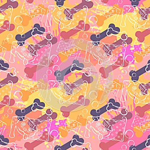 Abstract Dog with bone.Seamless pattern