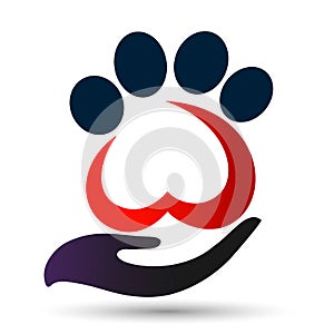 Abstract dog paw print care animal care hands vector draw icon logo