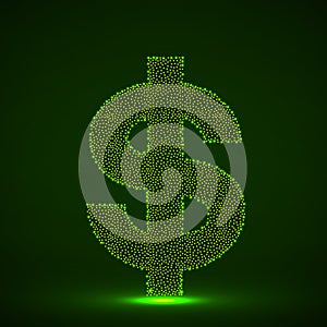 Abstract dollar sign of glowing particles. Neon financial symbol