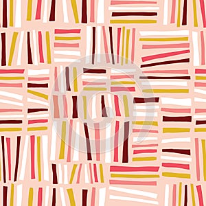 Abstract doodle blocks seamless vector background pink red white gold yellow