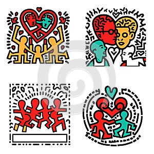 Abstract Doodle family love concept icon set collection