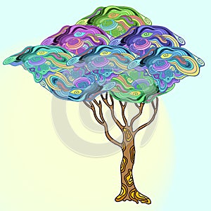 Abstract doodle tree with psychodelic patterns