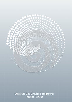 Abstract dot circular background design, group of halftone circular dots in big circle shape, grey color tone