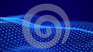 Abstract dots background. Big data visualization. Futuristic dynamic wave on blue background. 3D rendering