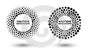 Abstract dots logo emblem design element. Round border icon using halftone circle dots. Half tone circular background pattern