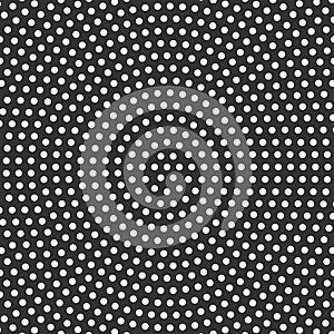 Abstract dotted background in circlular arrangement. Simple vector background pattern of white dots on black background