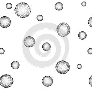 Abstract dotted bubble seamless pattern. Flowing sphere geometric background. Circle orb dotted texture