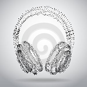 Abstract dotted headphones on white abstract polygonal background