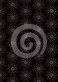 Abstract dotted vector background. Halftone effect. Red and grey on the black