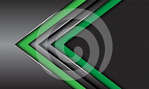 Abstract double green dark grey metallic arrow direction with circle mesh blank space design modern luxury futuristic background v