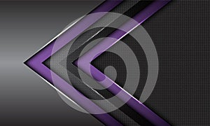 Abstract double purple dark grey metallic arrow direction with circle mesh blank space design modern futuristic background