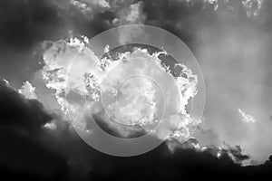 Abstract Dramatic atmosphere panorama view of sunset sky and clouds in Black and white.