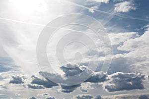 Abstract dramatic sky background with upper copy space, beautiful cloudscape with contrast light