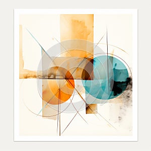 Abstract Watercolor Print With Sphere And Circle Design