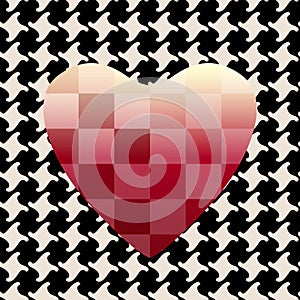 Abstract drawing red hearts, pattern Pepita or houndstooth background, square
