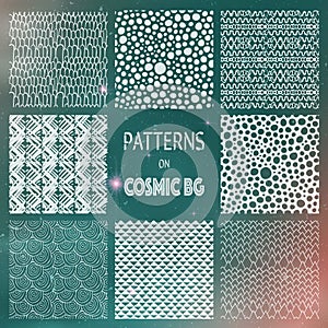 Abstract Drawn Seamless Patterns on Cosmic Background