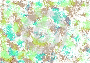 Abstract drawn watercolor crumpled bright background with brushstrokes in green and brown colors.