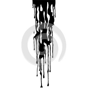 Abstract Dripping Paint. Black ink flows down in long streams and drops. The flowing black liquid. Droplets. Dirty