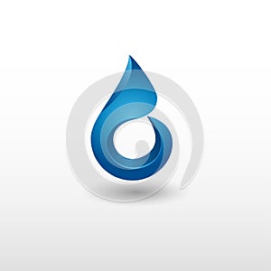Abstract drop of water Logo design vector template 3D effect. Aqua droplet swirl icon. Blue color