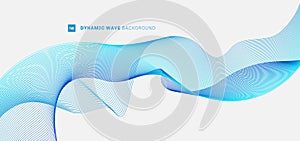 Abstract dynamic curve flow blue wave lines on white background