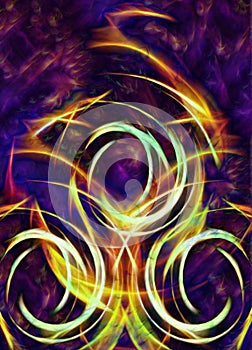 Abstract dynamic design with light swirling energy movements on purple textured background. photo