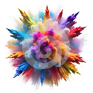 Dynamic burst of colorful powder paint exploding against a black background