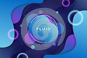 Abstract Dynamic Fluid Shape Purple and Blue Background with Glowing Circle