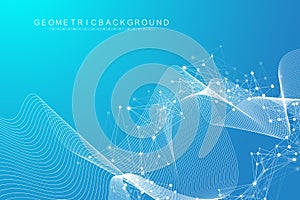 Abstract dynamic motion lines and dots background with colorful particles. Digital streaming background, wave flow