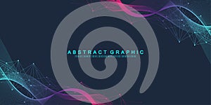 Abstract dynamic motion lines and dots background with colorful particles. Digital streaming background, wave flow