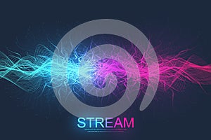 Abstract dynamic motion lines and dots background with colorful particles. Digital streaming background, wave flow