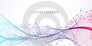 Abstract dynamic motion lines and dots connection background with plexus effect. Digital streaming background, wave flow