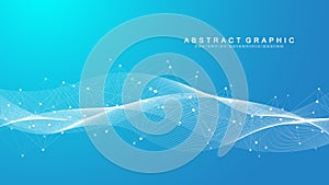 Abstract dynamic motion lines and dots connection background with plexus effect. Digital streaming background, wave flow