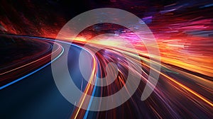 abstract dynamic fast neon lines motion background, generative ai