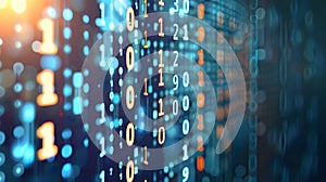 Background abstract representation of binary code with glowing numbers