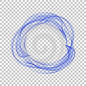 Abstract dynamic vortex circle of blue lines on a transparent background.