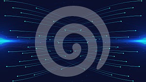 Abstract dynamic wave arrows lines communicate connection on dark blue background