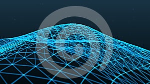 Abstract dynamic wave of points and lines. Big data. Network of particles. Digital background. 3d rendering