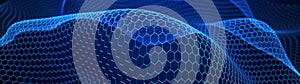 Abstract dynamic wave of points and lines. Big data. Network of particles. Digital background. 3d rendering