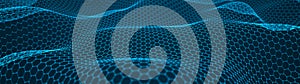 Abstract dynamic wave of points and lines. Hexagon. Big data. Network of particles. Digital background. 3d rendering