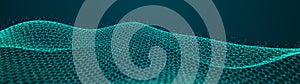 Abstract dynamic wave of points and lines. Hexagon. Big data. Network of particles. Digital background. 3d rendering