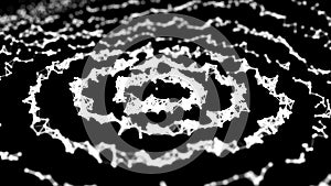 Abstract dynamic wave of points and lines. Network of bright particles connected by lines. Big data. 3d rendering