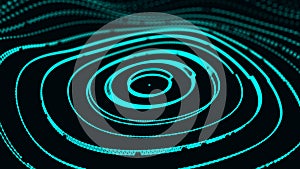 Abstract dynamic wave of points and lines. Network of bright particles connected by lines. Big data. 3d rendering
