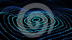 Abstract dynamic wave of points and lines. Network of bright particles connected by lines. Big data. 3d rendering