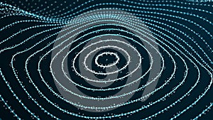 Abstract dynamic wave of points and lines. Network of bright particles connected by lines. Big data. 3d rendering